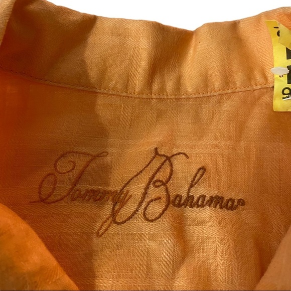 Tommy Bahama Mens Orange Textured 100% Linen Short Sleeve Button Up Shirt Sz XL - Picture 7 of 12